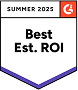 Collaborator, meilleur retour sur investissement estimé — badge été 2025 de G2 au design géométrique orange et bleu