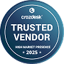 Badge Trusted Vendor de Collaborator — design circulaire bleu foncé avec texte blanc de Crozdesk