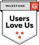 Badge Users Love Us de G2 pour Collaborator — forme de losange avec accents orange