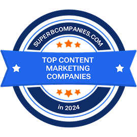 Badge des meilleures entreprises de marketing de contenu 2024 de SuperbCompanies reconnaissant l'excellence des services de marketing de contenu