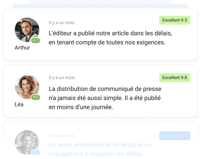 Témoignages d’annonceurs sur Collaborator — éloges pour la publication rapide d’articles et la diffusion fluide de communiqués de presse