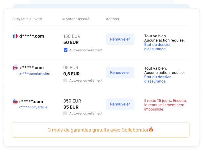 Détails de l’offre de garantie : 3 mois gratuits et extension payante d’un an disponibles sur Collaborator