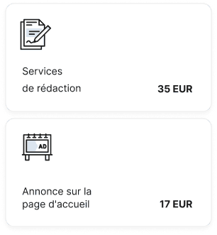 Tarification des services de rédaction et annonce sur la page d’accueil du marché Collaborator.